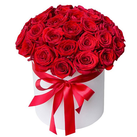 25 красных роз в шляпной коробке с именем №559 - Фото 1