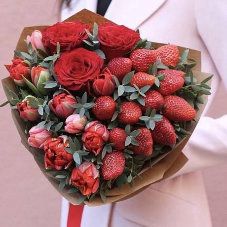 Букет цветов Багровый закат №163 - Фото 1