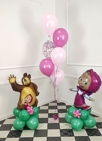 Композиция из шаров Забавные Маша и Медведь - Фото 1