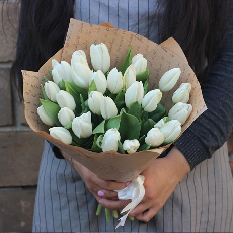 Букет 25 белых Тюльпанов - Фото 1