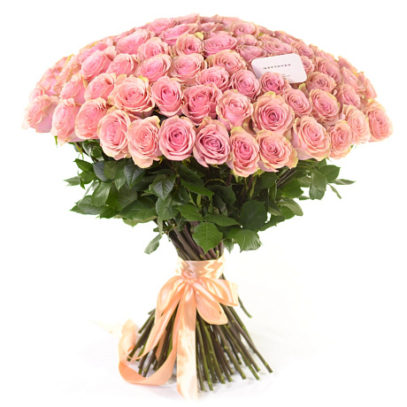 Букет 101 розовой розы 50см Россия - Фото 1