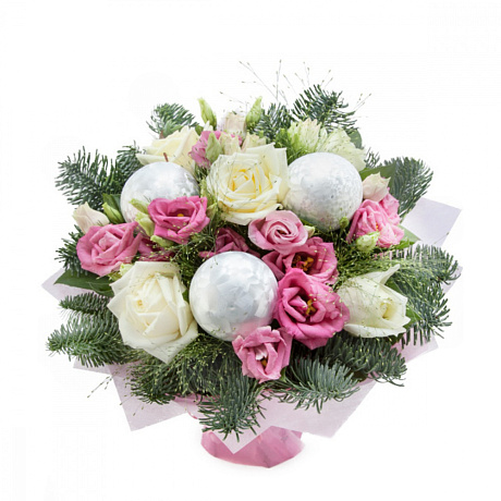 Новогодний букет из роз и лизиантуса - Фото 1