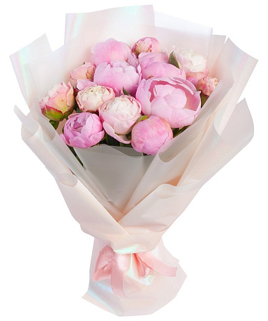 Букет из 15 розовых пионов №160 - Фото 1