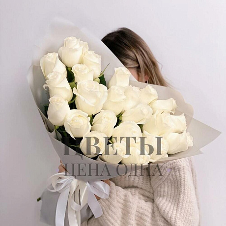 Монобукет из 23 белоснежных роз - Фото 1