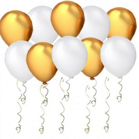 Воздушные шары под потолок золотые и белые - Фото 1