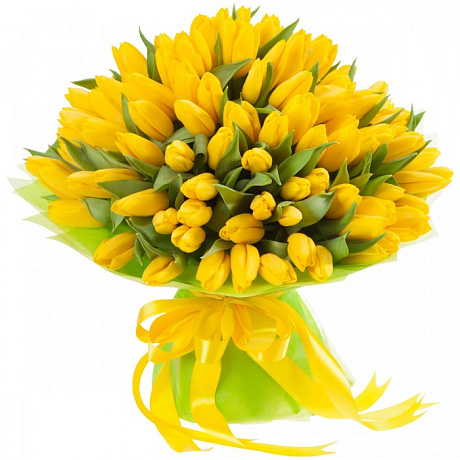 Букет 101 желтый тюльпан - Фото 1