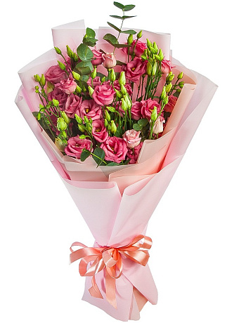 Букет из 11 розовых эустом с зеленью - Фото 1