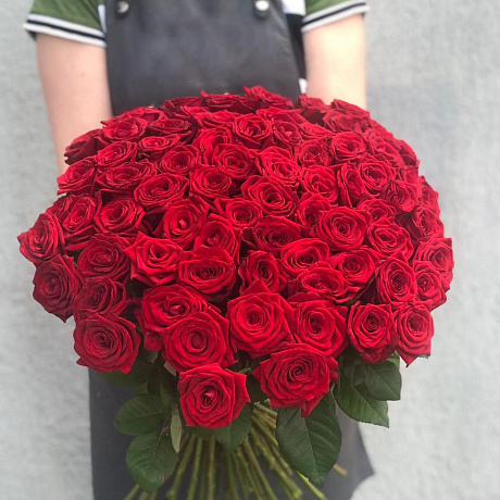 Букет 75 красных роз 60 см - Фото 1