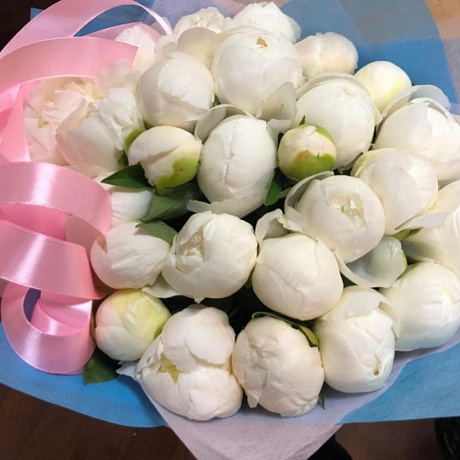 Букет из 29 белых пионов №2 - Фото 1