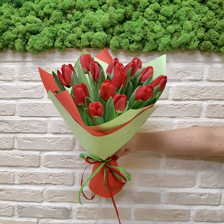 Букет 15 красных тюльпанов - Фото 1
