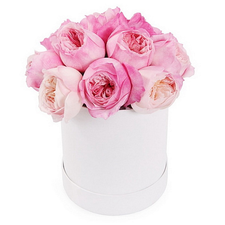 Букет из 15 пионовидных роз в малой шляпной коробке - Фото 1