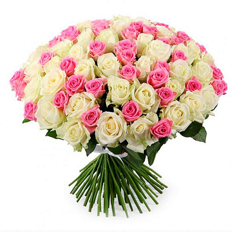 101 бело-розовая роза (50 см) - Фото 1