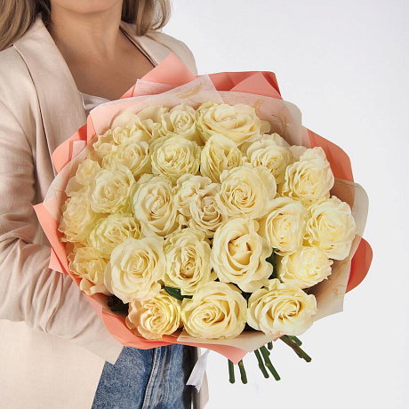 Букет белых роз 25 шт - Фото 1