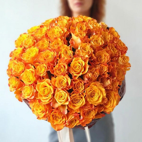 Букет 51 оранжевая роза 60см - Фото 1