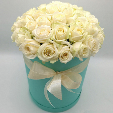 25 белых роз в коробке тиффани №72 - Фото 1
