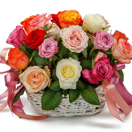 Цветы в корзине 21 розы Аморе мио - Фото 1