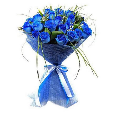 25 синих роз с зеленью - Фото 1