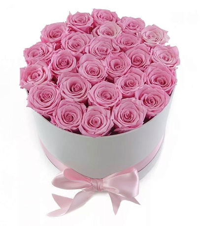 25 розовых роз Джумелия в голубой шляпной коробке №157 - Фото 1
