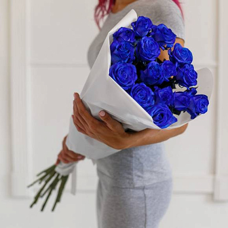 Букет 15 синих роз - Фото 1