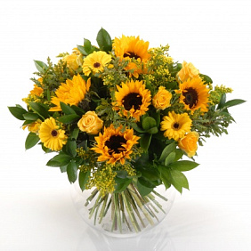 Букет с подсолнухами,герберами и розами
