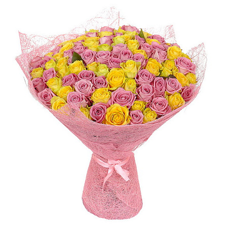 101 желтая и розовая роза - Фото 1