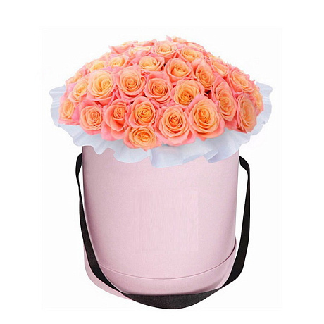 Букет из 19 роз Мисс Пигги в шляпной малой коробке - Фото 1