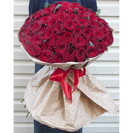 Букет из 101 красной розы (80см) - Фото 1