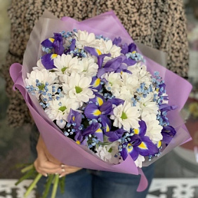 Ирисы и хризантема