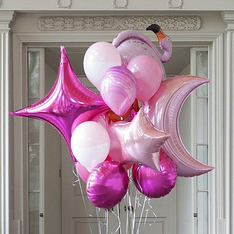 Композиция из шаров Розовый фламинго в небе - Фото 1