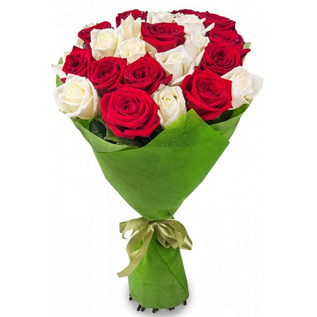 Букет из 21 белой и красной розы №2 - Фото 1