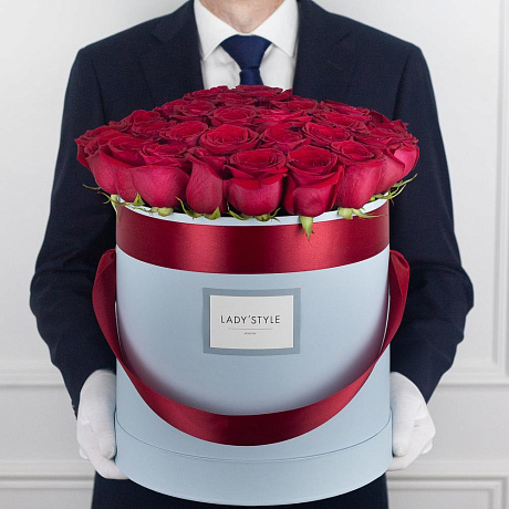 Эквадорские розы в шляпной коробке XL №164 - Фото 1