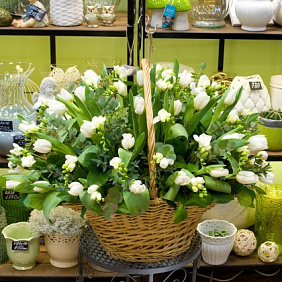 Корзина с тюльпанов и фрезий "Магия белого"