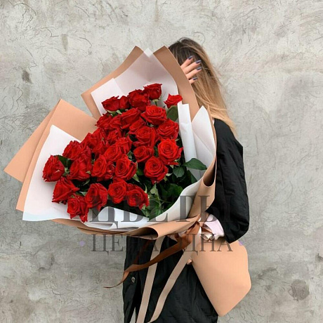 Монобукет из 35 красных роз - Фото 1