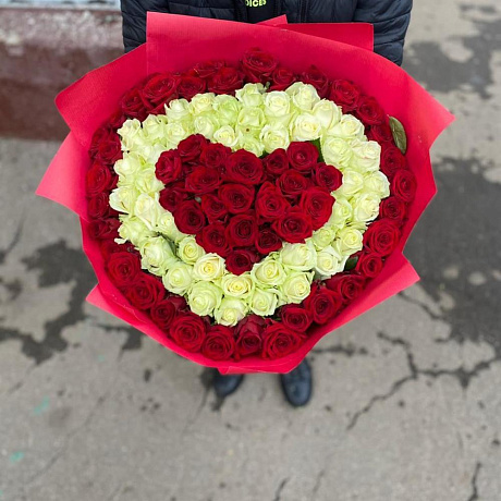 Букет из 101 розы в форме сердца №2 - Фото 1