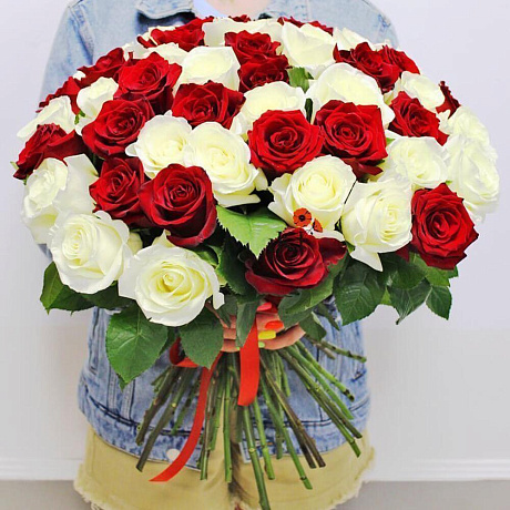 51 красно-белая роза 40 см (Россия) - Фото 1