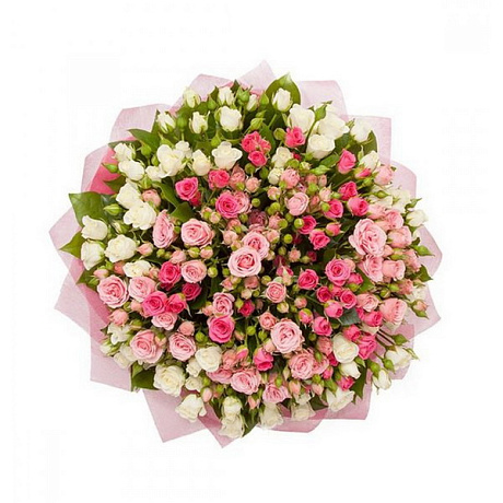 Букет из 25 белых и розовых кустовых роз - Фото 1