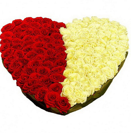 Букет из 151 белой и красной розы сердцем - Фото 1