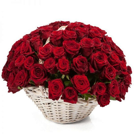 Букет из 75 красных роз в корзине - Фото 1