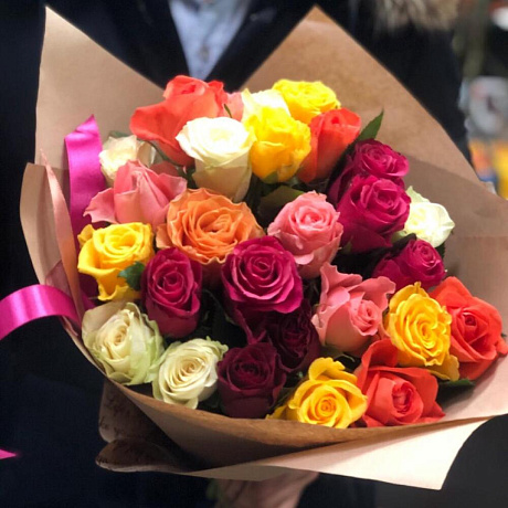 Букет разноцветных роз МИКС - Фото 1