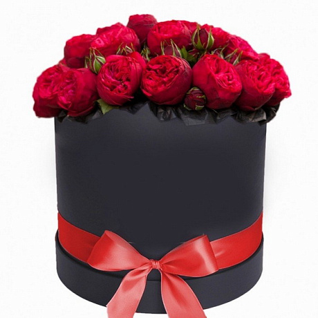 Букет из 35 роз Дэвида Остина в черной бархатной шляпной коробке - Фото 1