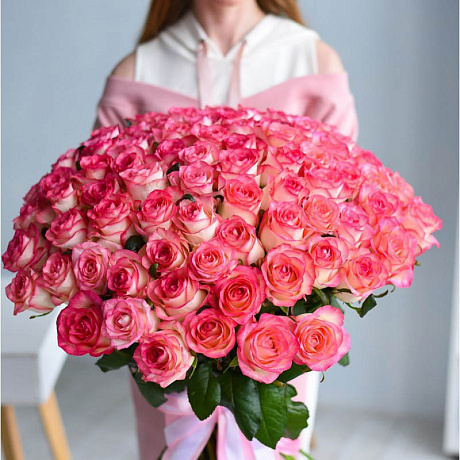 101 розовая роза Джумелия 60 см - Фото 1