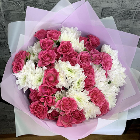 Букет из хризантем и кустовых роз Флоренция - Фото 1