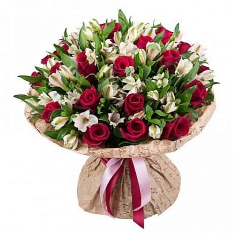 Букет из роз и альстромерий №161 - Фото 1