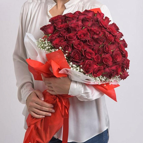 45 красных роз в упаковке - Фото 1