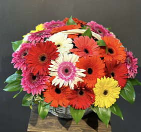 Корзина с герберами "Счастливый билетик"