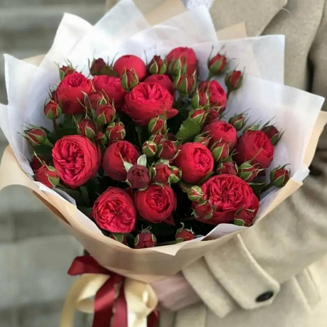 Букет из 19 пионовидных кустовых роз №164 - Фото 1