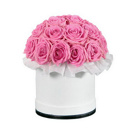 Букет из 25 роз в средней шляпной коробке - Фото 1