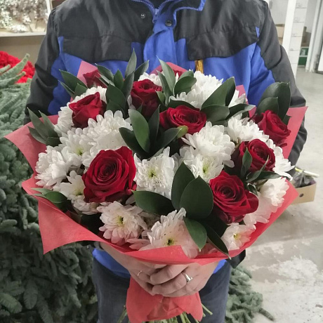 Букет из роз и хризантем №165 - Фото 1