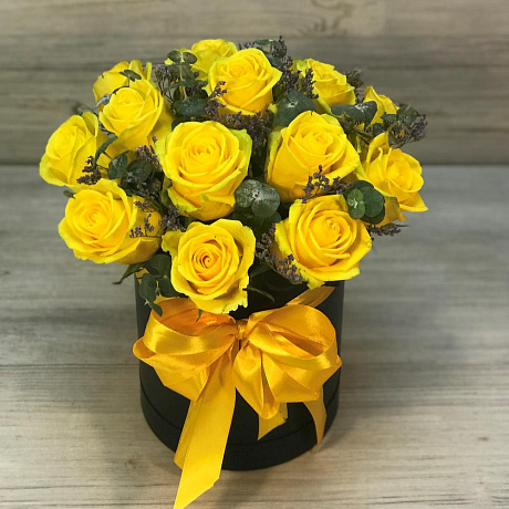 Коробки с цветами. Желтая роза. 15 шт. N264 - Фото 1