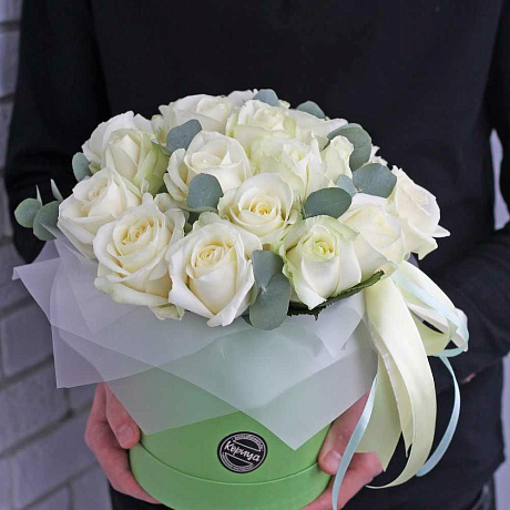 Белые розы в коробке №162 - Фото 1